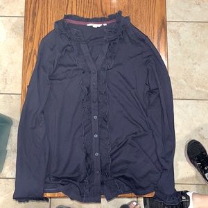 NWOT Boden Navy Ruffled Button Down Cotton Shirt